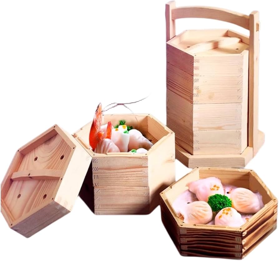 Amazon｜六角木蒸籠 蒸籠竹蒸し器 蒸し料理 中華 竹セイロ蒸篭 本体