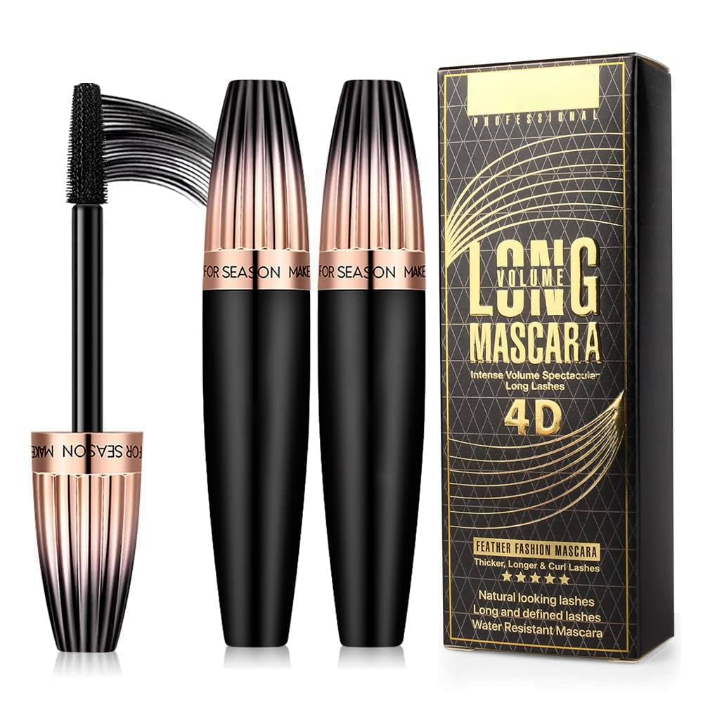 4D Silk Fiber Lash mascara, Waterproof Mascara Black Volume and Length, Natural Lengthening and Thick, Smudge-Proof,No Clumping, Instantly Create The Look of Lash Extensions, All Day Full, 2 Pack 2 Count (Pack of 2)