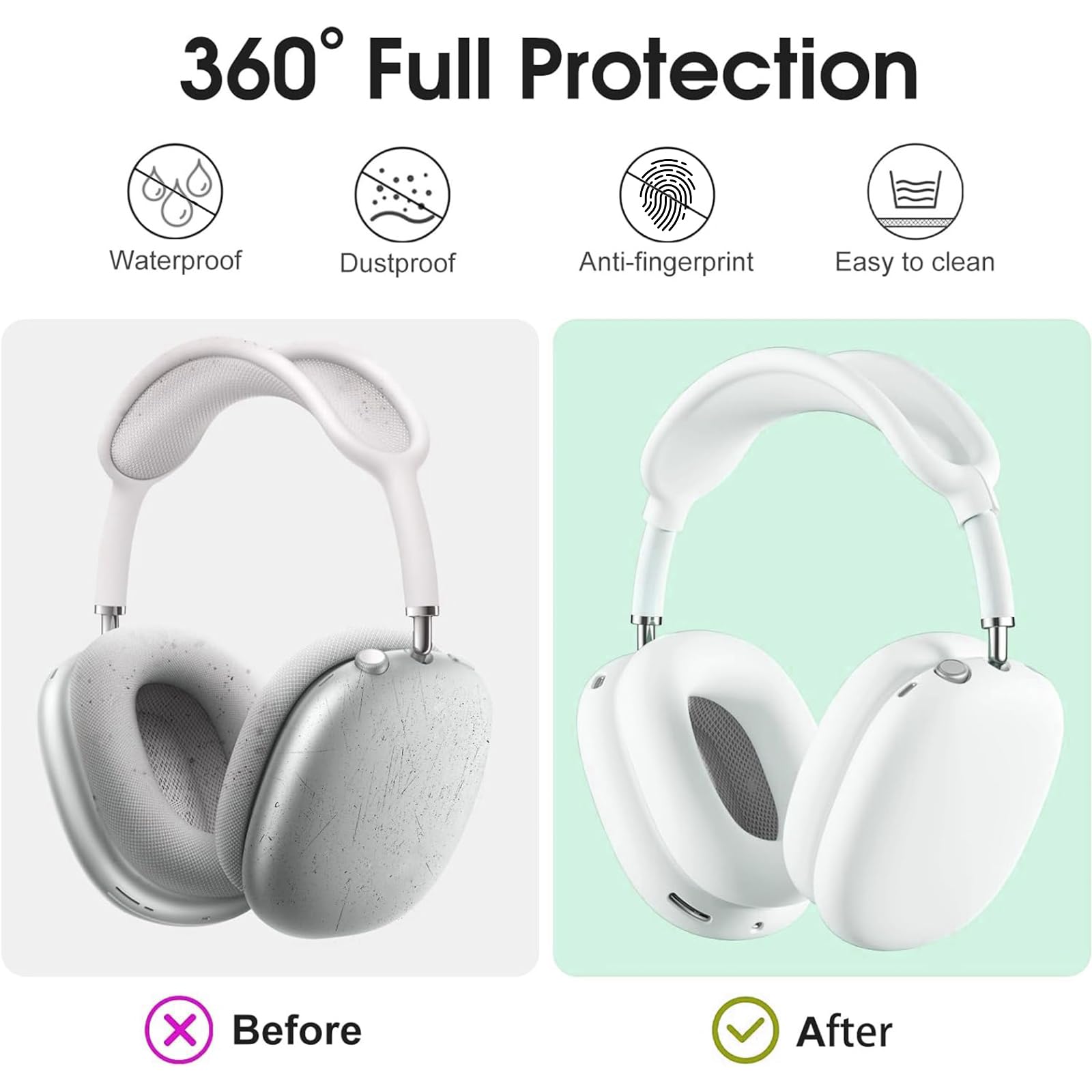 Silicone Case Cover for AirPods Max Headphones?Anti-Scratch Ear Cups Cover/Ear Pad Case Cover/Headband Cover 3 in 1 Accessories Silicone Protector for Apple AirPods Max?White?