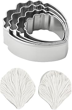 Peony Flower Mold Fondant Cutter Kit with Veiner Tools 4pcs Stainless Steel Petal Cutters 2pcs Sugar Veining Mold Clay Baking Molds for Gumpaste Flowers Drying and Cake Making Decorations