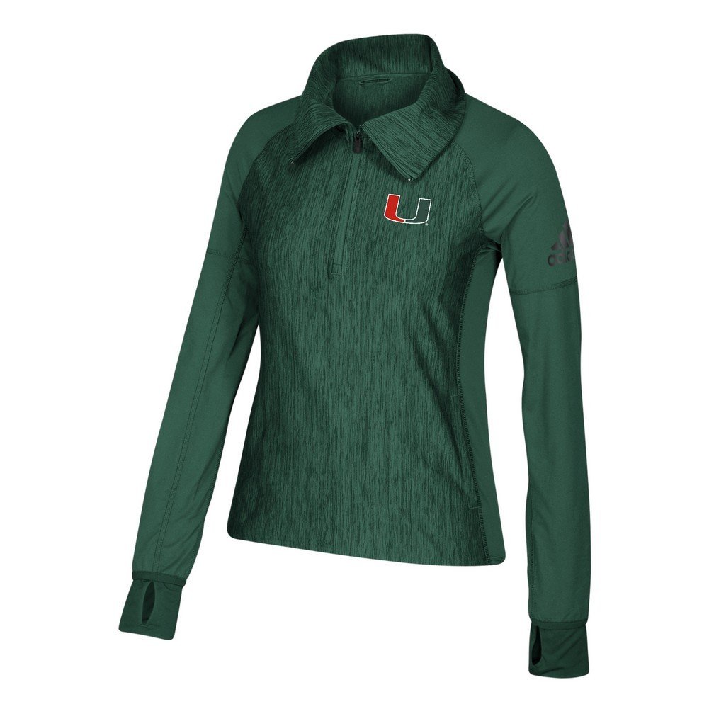 adidas University of Miami Hurricanes Women's 1/4 Zip Heathered Jacket (Medium)