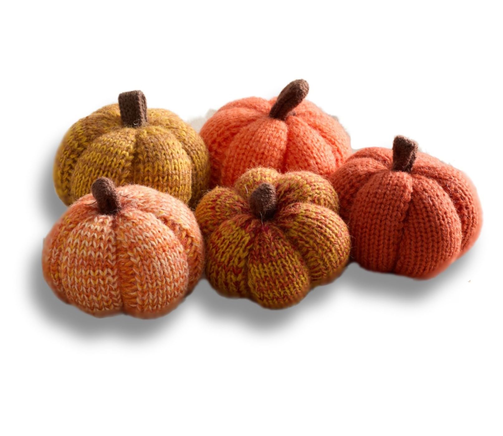Set of 5 Mini Knit Pumpkins Sunset Orange Gold Rust