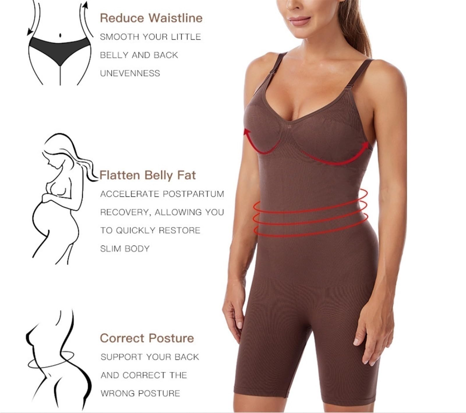 Generic QTANZIQI Bielizna modelująca dla kobiet Kontrola brzucha Fajas Body Bezszwowe figi Body bez pleców Pełne ciało