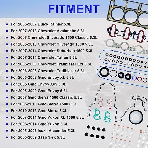 image for SUSUCAR Full Cylinder 5.3 Head Gasket Set with Bolts ES72220 Intake Ex