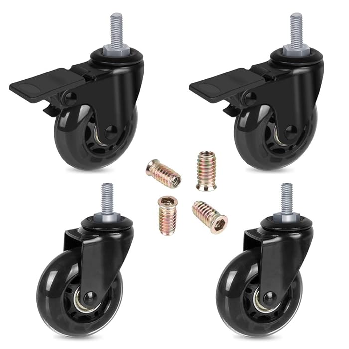 Buy Hirate 2.5" Caster Wheel with 5/16"18UNC Threaded Stem(2 Casters with Brake Lock), 4 Pack