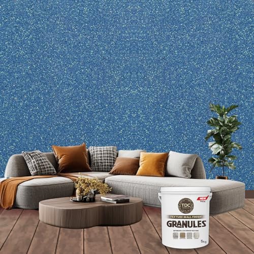 Image of The Decor Co. Marble Texture Wall & Floor Paint with 3D Designer Stone and Granite Luxury Finish Washable Water Resistant Acrylic Emulsion for Interior Exterior Home Decor DIY (1Pc, Granuls Blue, 5kg)