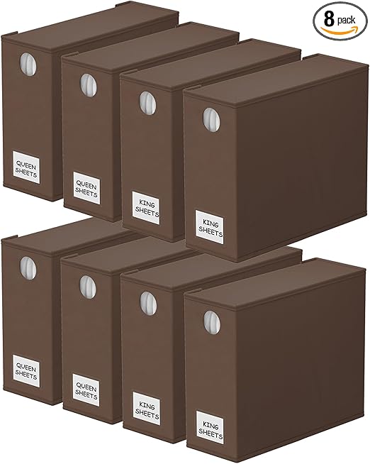 SpaceAid 8 Pack Bed Sheet Organizers and Storage, Foldable Linen Closet Organizer, Set Folder Keeper With Window XL (Queen & King Size) Bedding Container (Brown)