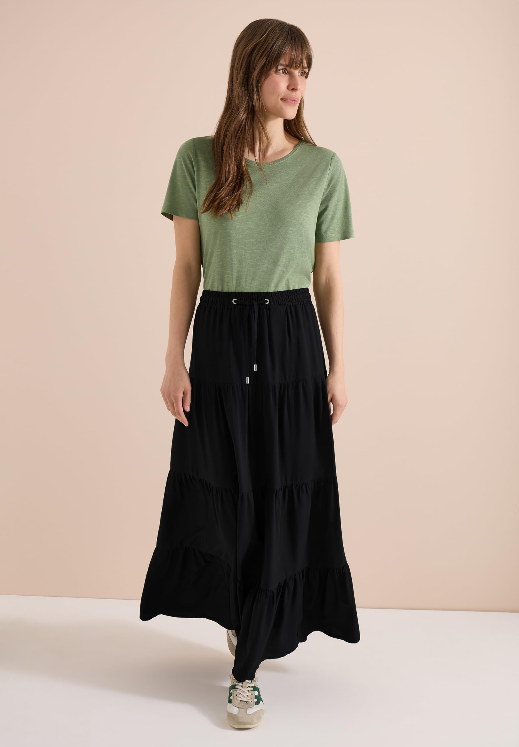 Damen Maxi-Rock mit Volants und Elastikbund