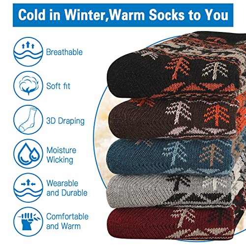 Image of Heatuff Mens Thick Wool Socks Thermal Warm Winter Crew Socks 5 Pairs Multicolors