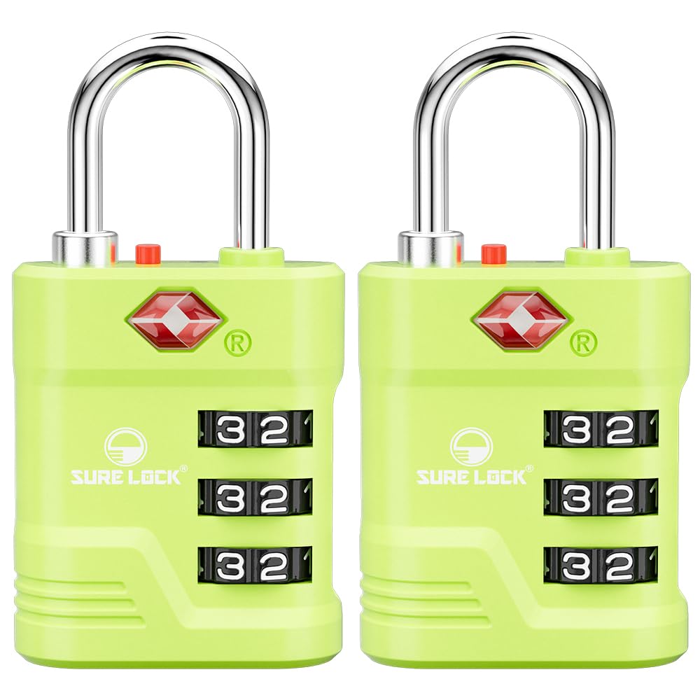 SURE LOCK TSA Approved Luggage Lock Green 2 Pack