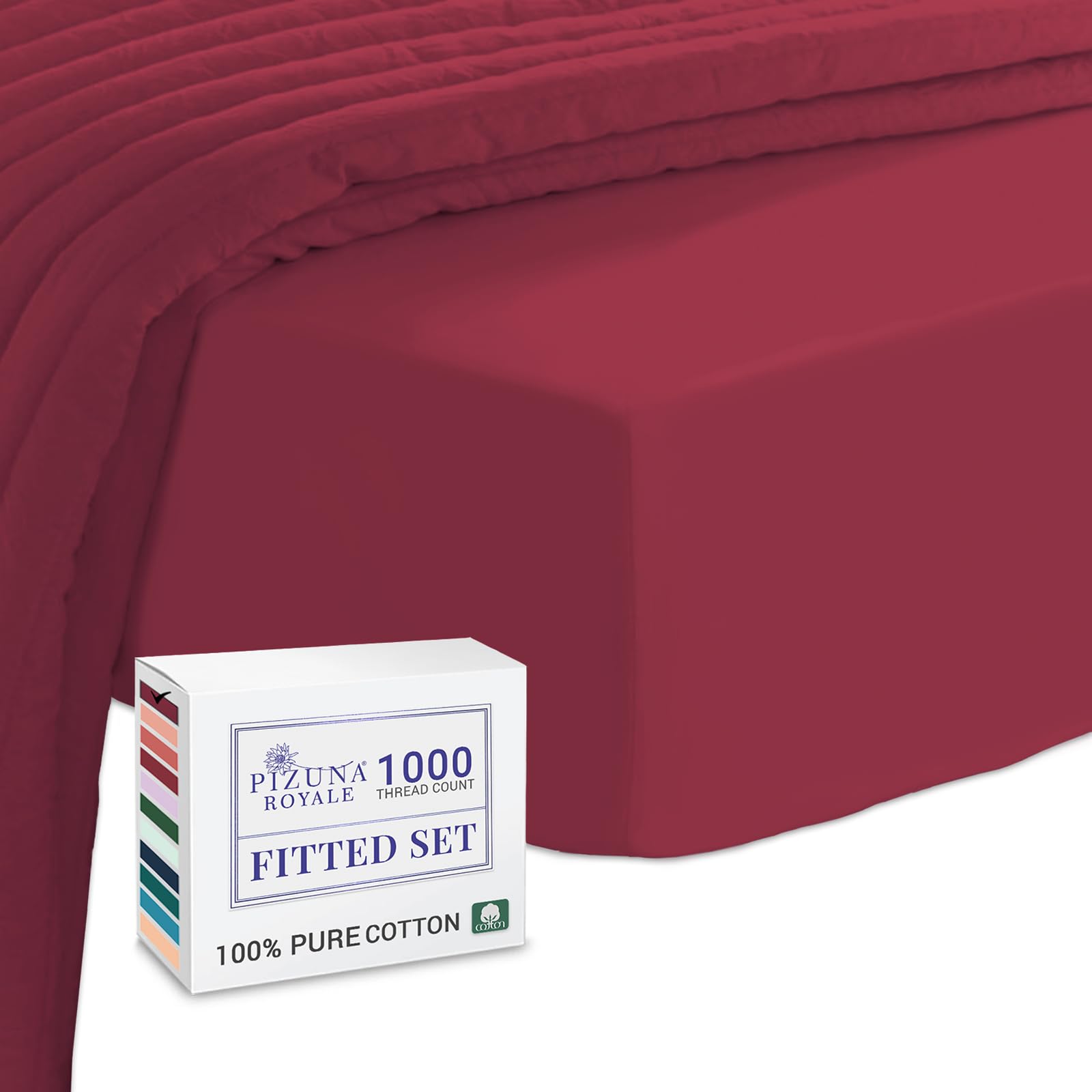 Pizuna Rio Red Luxurious Cotton Single Bed Fitted Sheet 1000 Thread Count 100% Long Staple Cotton Single Fitted Sheet 90X200 Cm, Sateen Weave Thick Fitted Sheet Extra Deep 40 Cm Fit - 1 Pc