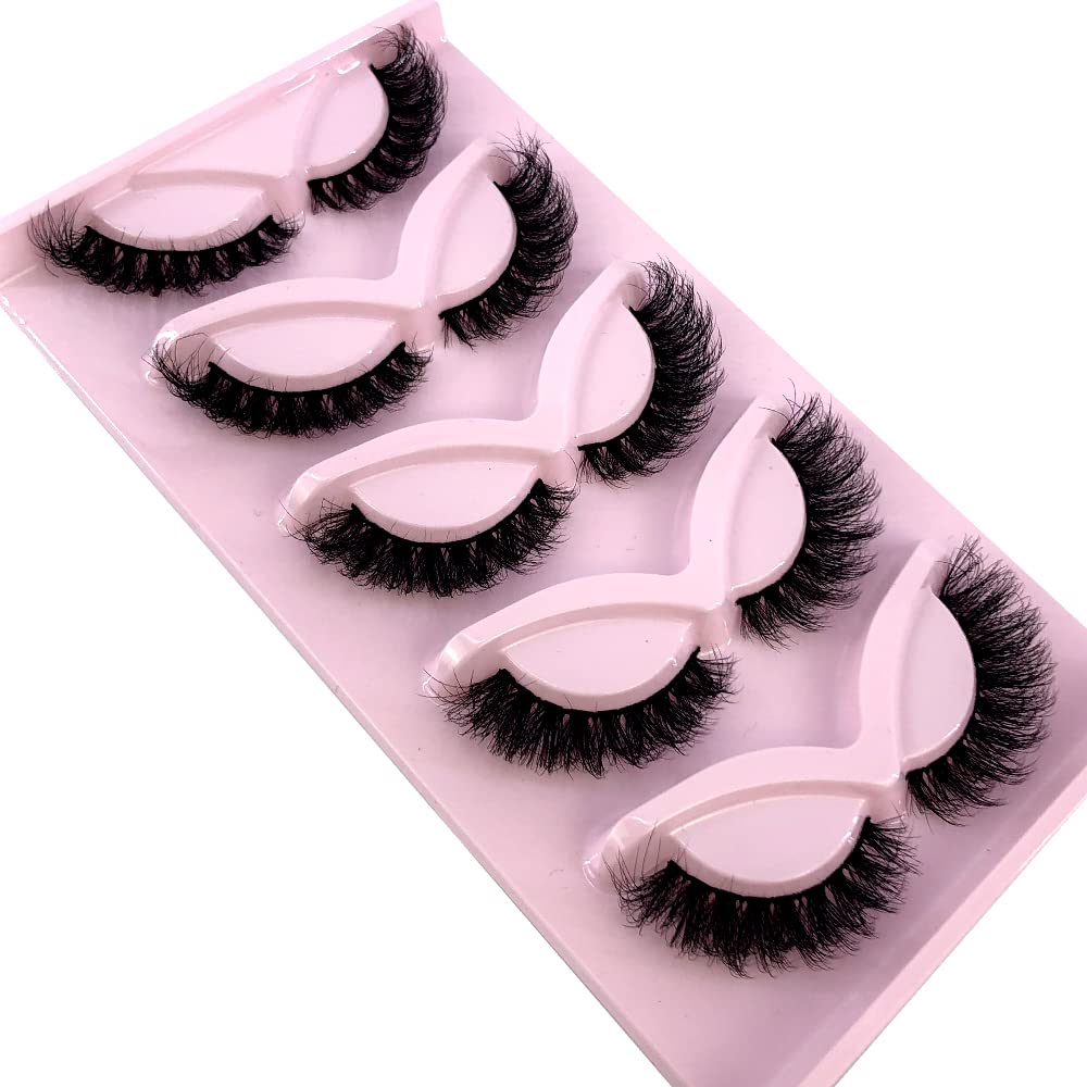 NEW 5 Pairs Fluffy Natural Lashes Makeup Handmade Reusable Short 8mm-22mm Wispy Strip Faux Mink False Lashes (RU-1)