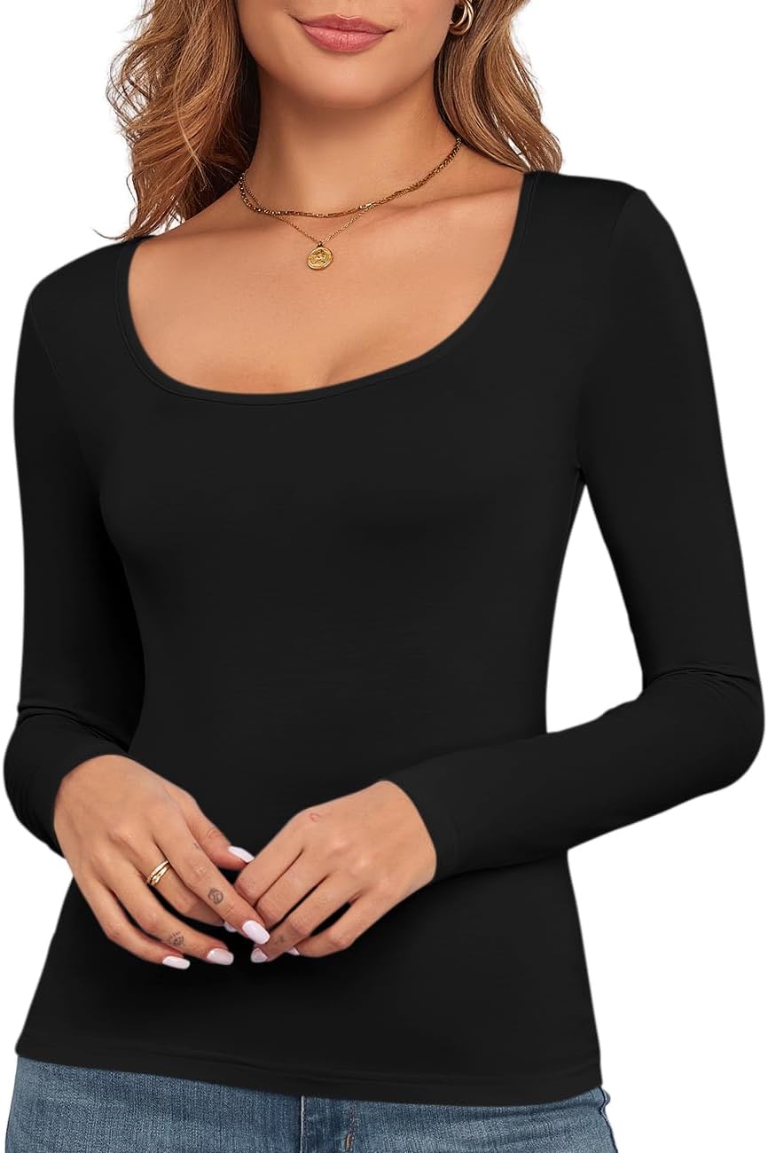 Long Sleeve Shirts for Women Scoop Neck Baselayer Casual Tops Underscrub