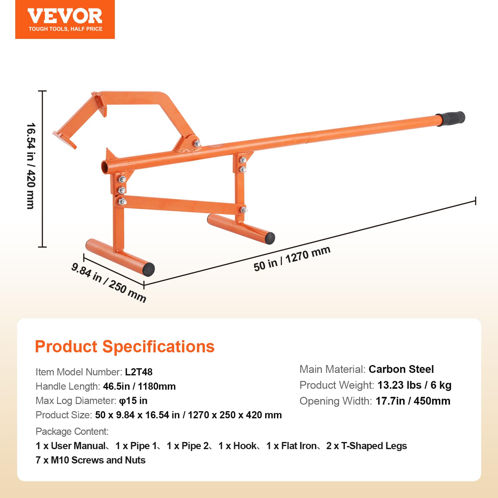 VEVOR Cric per Tronchi, 1180 mm Sollevatore per Tronchi in Acciaio per Impieghi Gravosi, Rullo per Tronchi con Gancio Regolabile, Attrezzi per Registrazione, Sollevatore per Tronchi, Diametro 381 mm