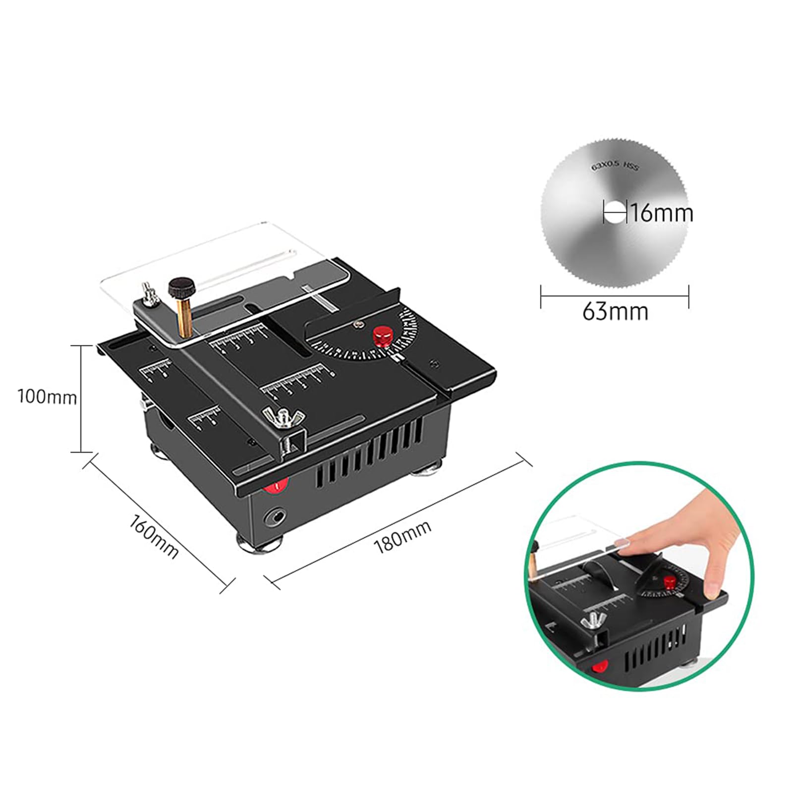Sierra de mesa eléctrica, mini cortador de mesa de 100 W, herramienta multifuncional para cortar, moler, pulir y perforar, ideal para proyectos de bricolaje y carpintería