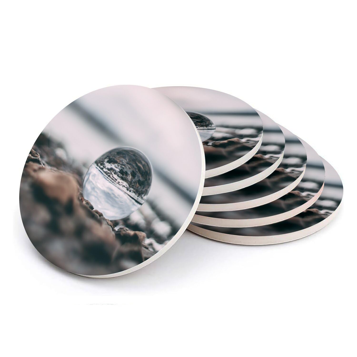 Sous verre ronds en céramique pour vos apéritifs - Motif galets nature au salon x6