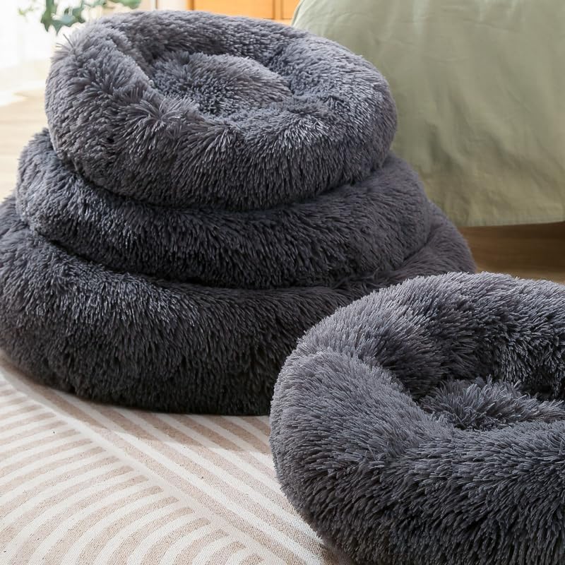 Fhodigogo Rundes Plüsch-Donut-Bett für Hunde und Katzen, klein, rutschfest, warm und gemütlich, für 5 kg Haustiere