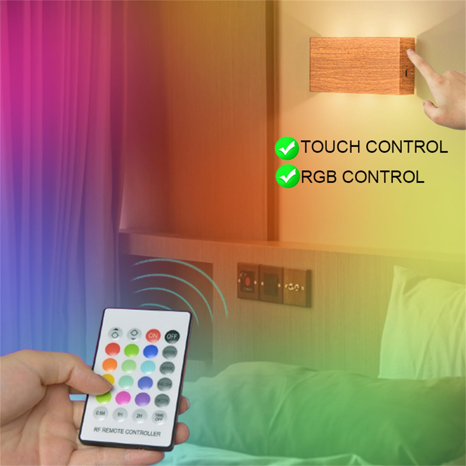 Recargables USB Lámpara de Pared con Batería LED Interior RGB Regulable Aplique de Pared con Mando a Distancia Iluminación de Pared Lámpara de Pasillo Dormitorio Sala de Estar (Negro)