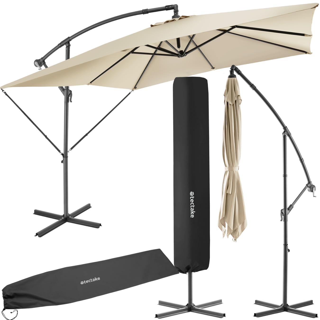 Tectake Parasol Apollo250 X 250 CmTilt AdjustableProtective Cover IncludedBeige from B&Q