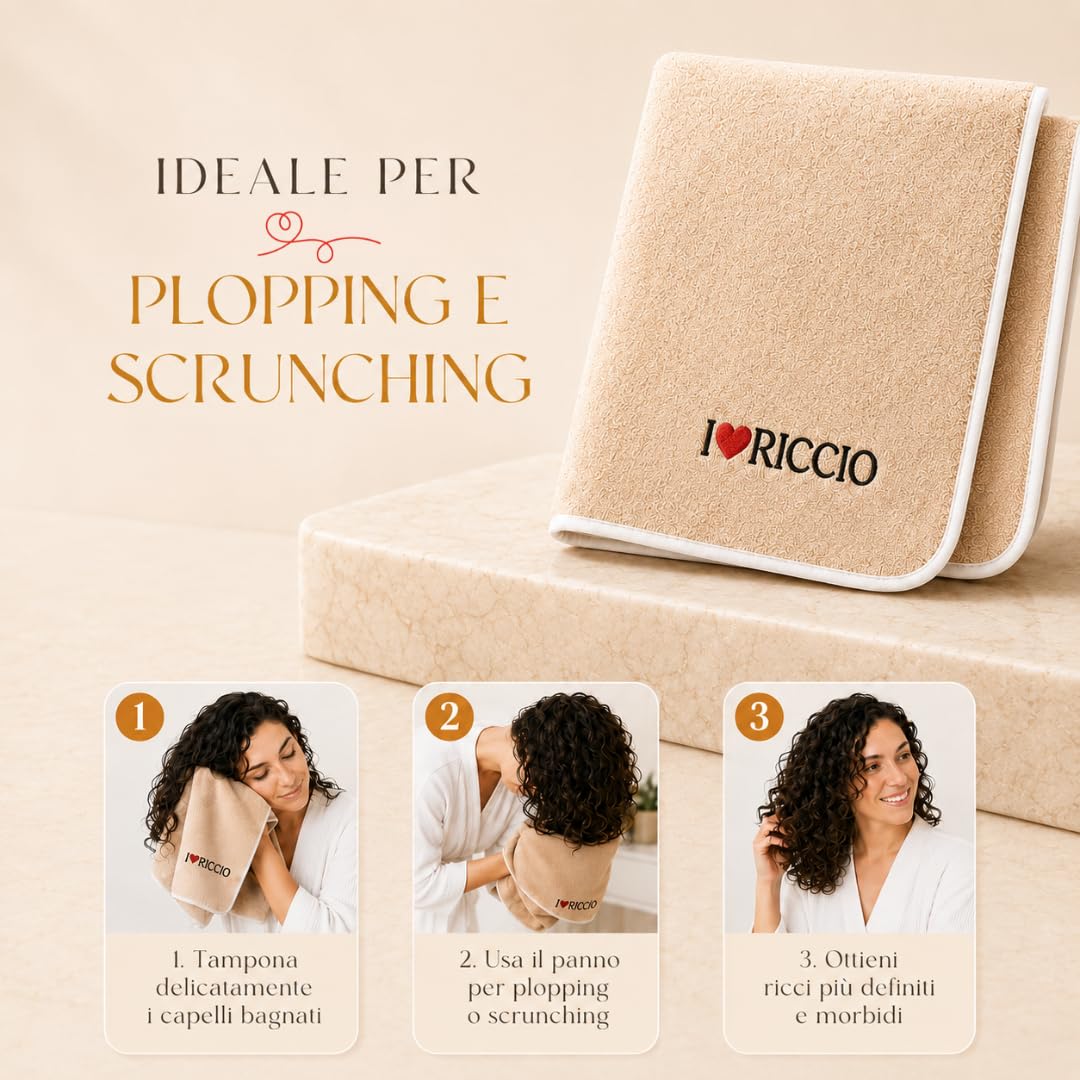 Ilovericcio Asciugamano Capelli Ricci in Microfibra, Asciugamano Plopping e Scrunching per Onde e Ricci Ideali, Rende i Capelli Morbidi e Lucidi, 90 x 54 cm