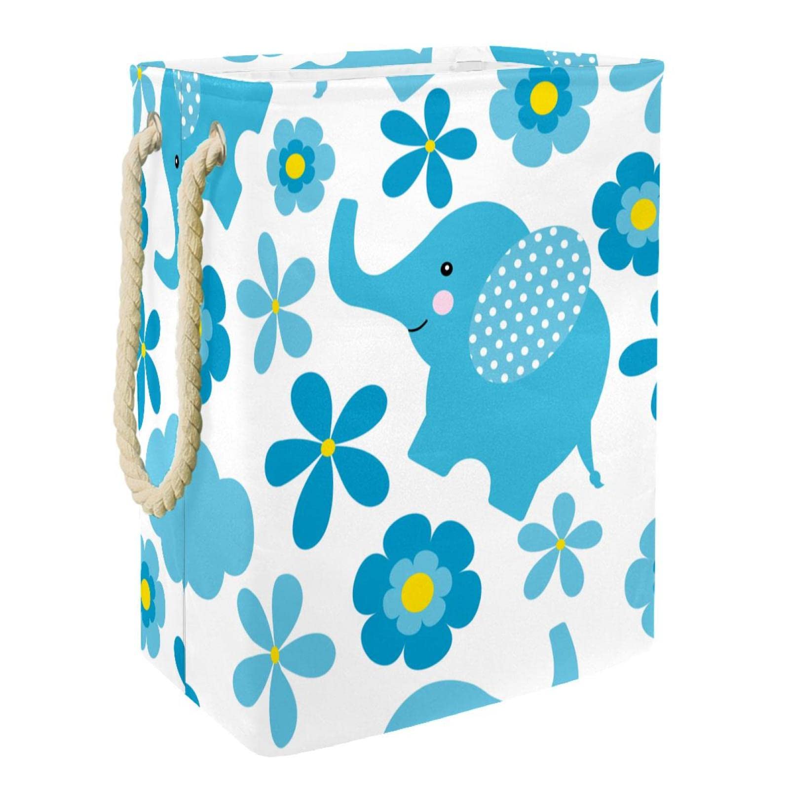 Grand panier à linge éléphant bleu avec poignées pour chambre bébé