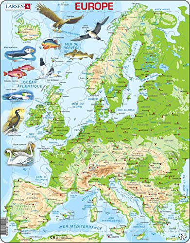Larsen K70 Carte physique de l'Europe, édition Français, Puzzle Cadre avec de 87 pièces