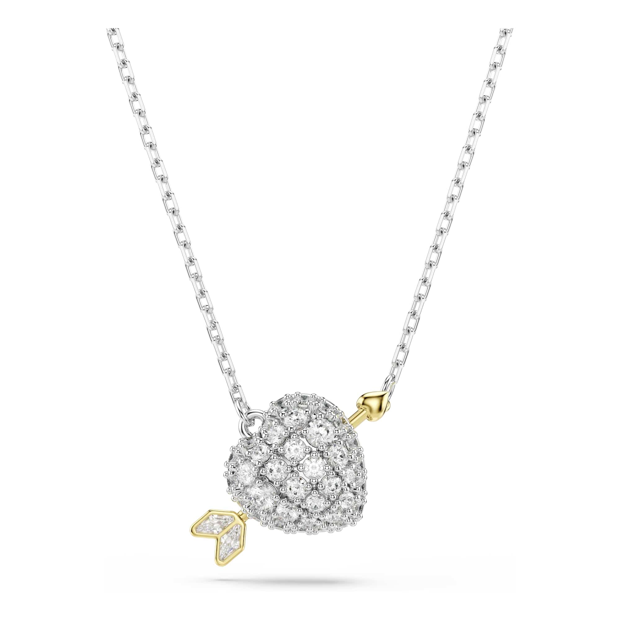 Swarovski Idyllia pendant, Mixed cuts, Heart, White, Mixed metal finish