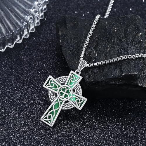 Midir&Etain Celtic Cross Necklace 925 Sterling Silver Cross Pendant Necklace Celtic Viking Irish Jewelry Religious Protective Gift for Men Women - Image 3
