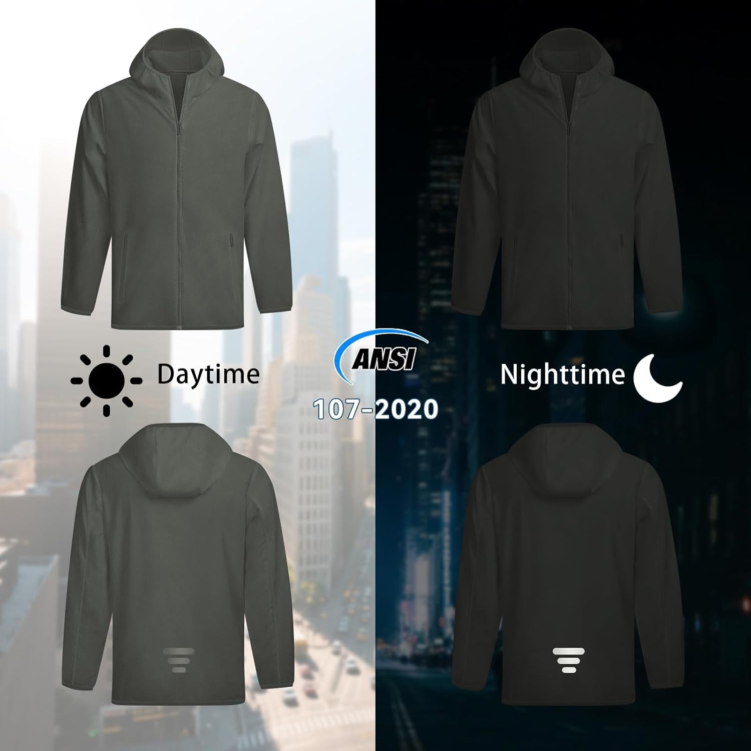 Men‘s UPF 50+ Long Sleeve Full Zip Light Jacket, UV Protection Sun Shirts with Hoodie, Fishing, Hiking, Athletic - Image 2