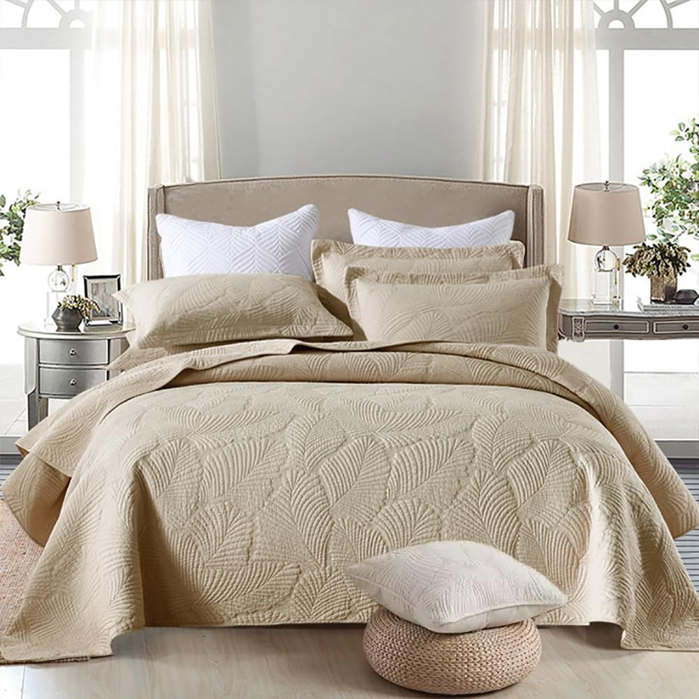 mixinni Khaki Tropical Palm Tree King Size Quilt Set Soft Cotton Bedspread Coverlet Bed Cover,3-Piece Quilt Set Quilted Bedding Lightweight Coverlet Set -King Size — image 1