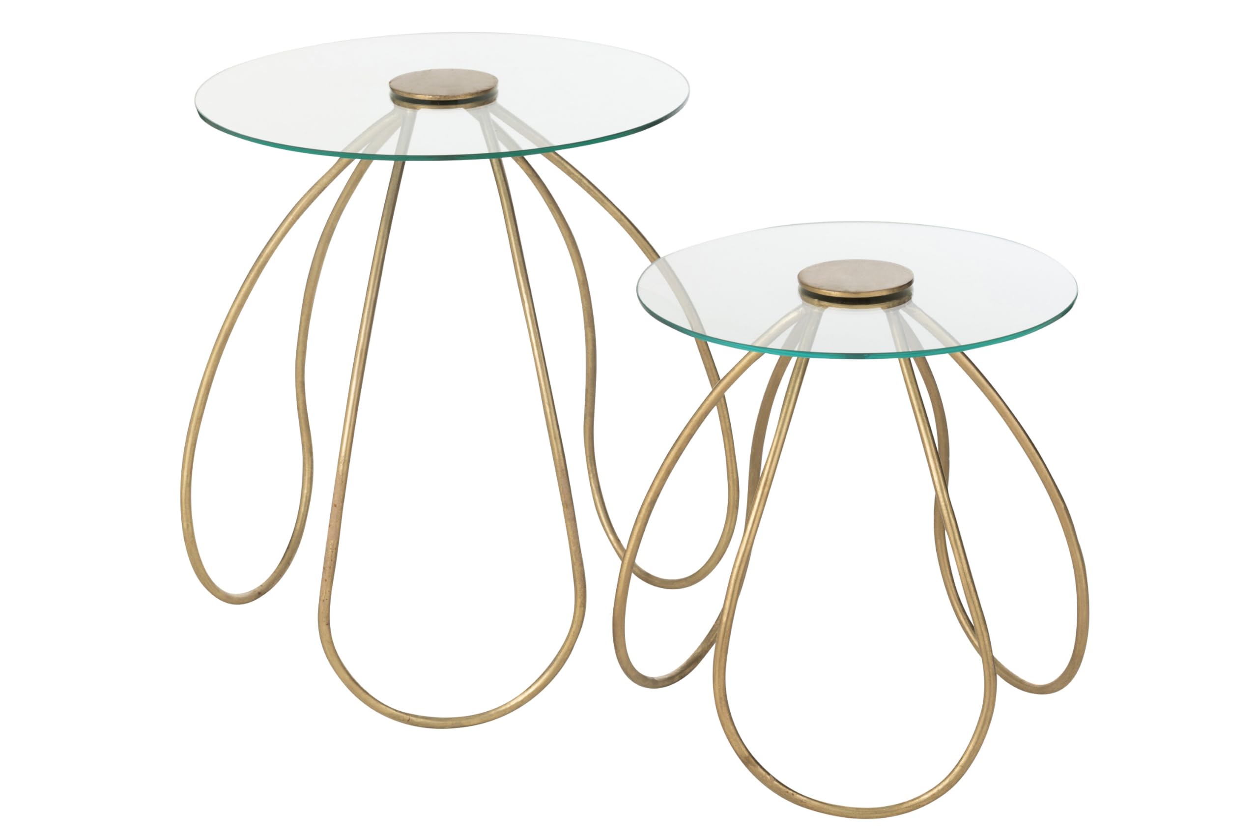 J-Line Table Rond - métal/Verre - Or - Set de 2