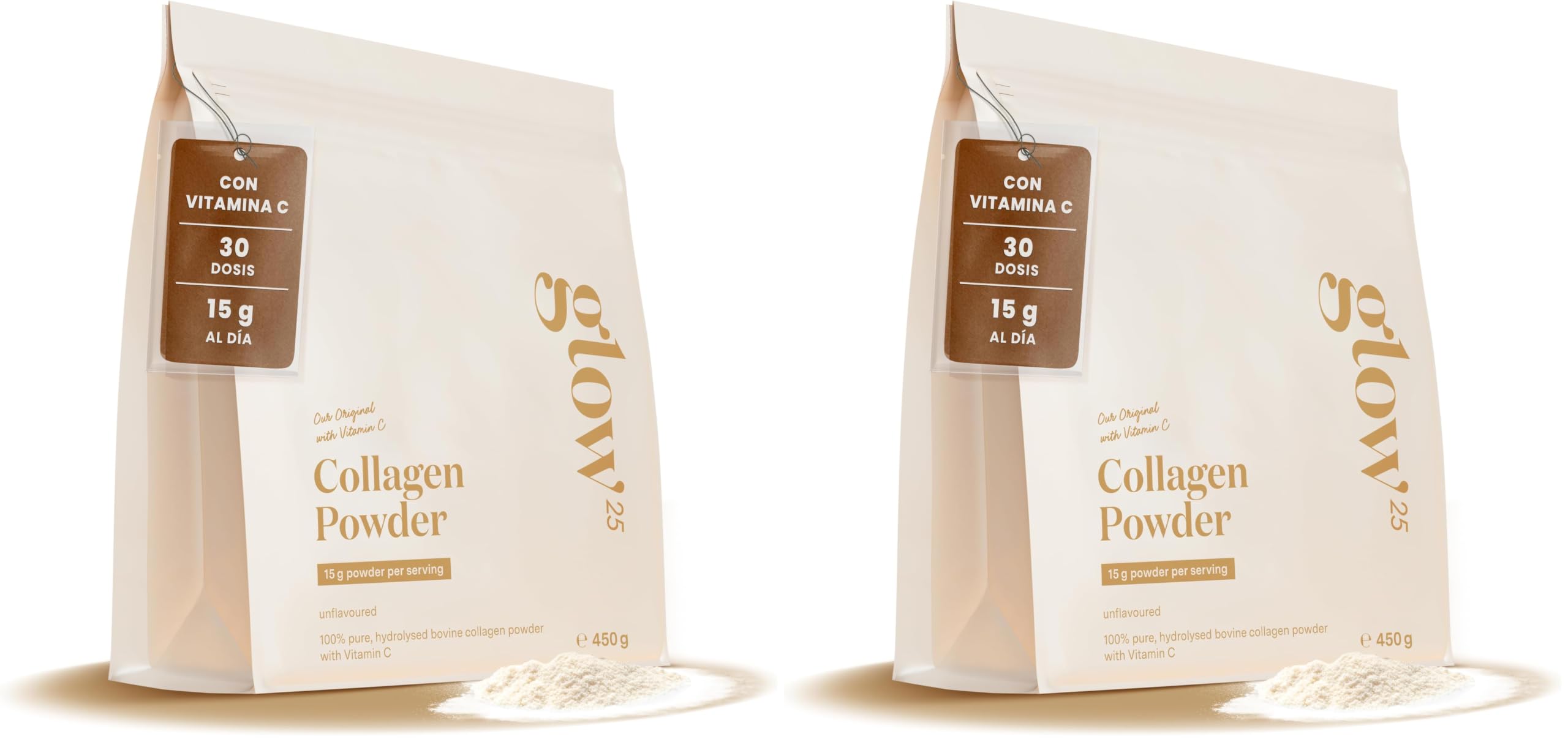 Glow25® Kollagen Pulver [2x450g] mit Vitamin C Peptide Typ 1 und 3