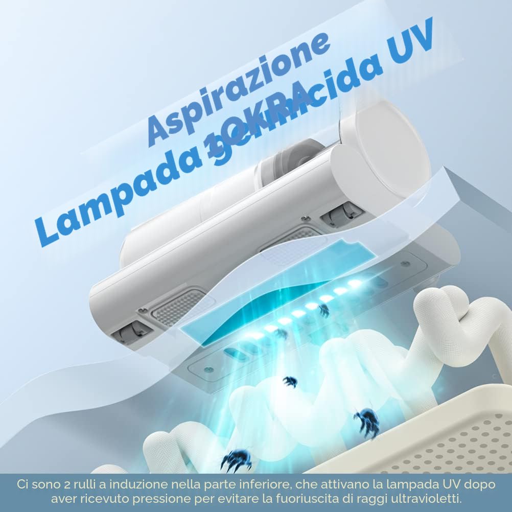 Aspirapolvere antiacaro per acari pulisci materassi con luce UV e contenitore per polvere permanente HEPA, aspirapolvere per acari da 300 W per divano/materasso/tessile