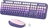 Vista 10 de Combo de teclado y mouse inalámbricos, 104 teclas redondas de tamaño completo de 2.4 GHz, teclados coloridos, receptor USB Plug and Play