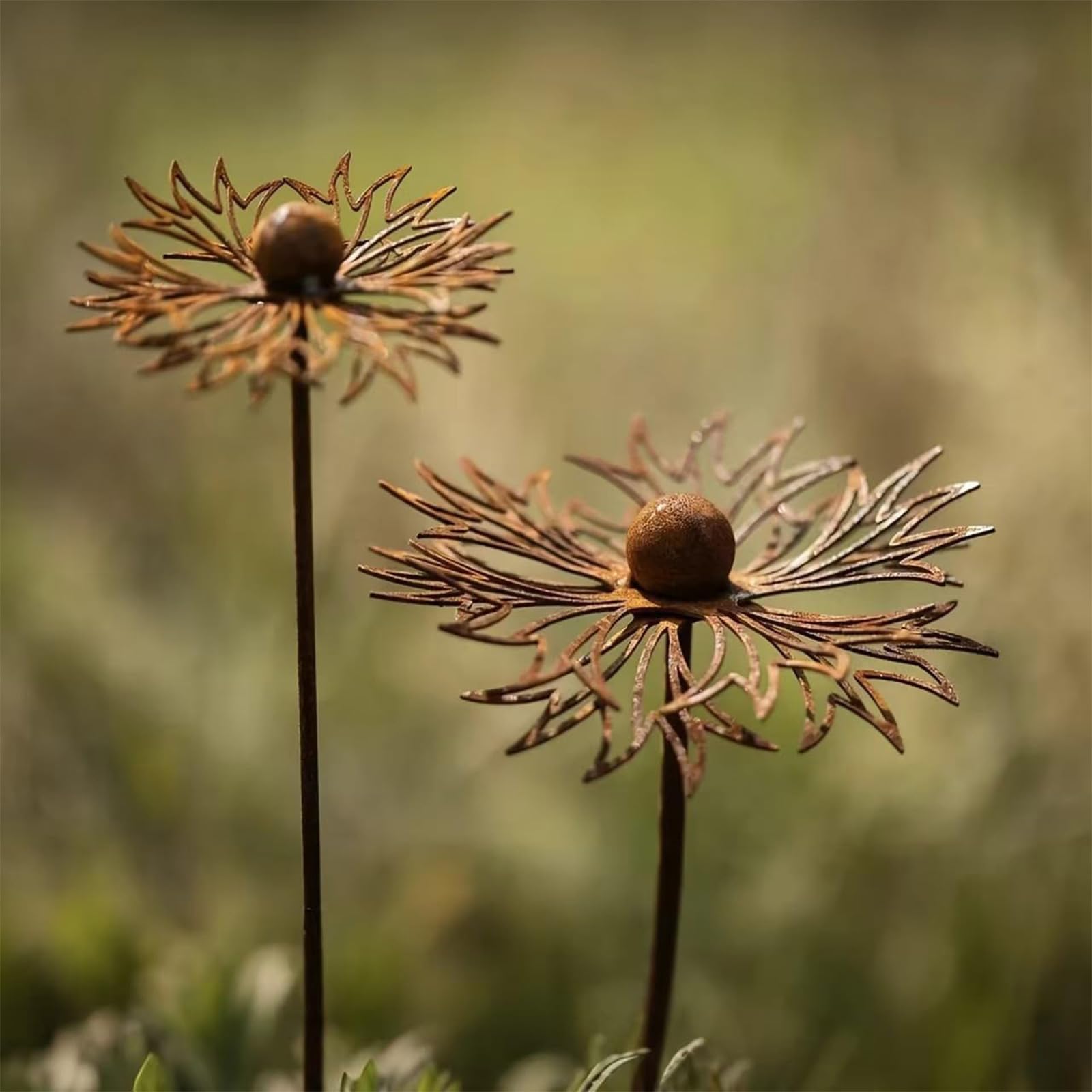 CRGANGZY Rustic Metal Coneflower Garden Stakes, 12 Inch Metal Flower Garden Stakes, Vintage Rusty Cornflower Statues Stake for Lawns Yard Patio Home Farmhouse Decoration