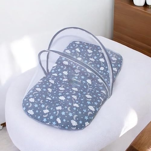 Berço Portátil com Mosquiteiro Algodão 50x80 cm Estampa Lua e Estrelas 0-3 Meses