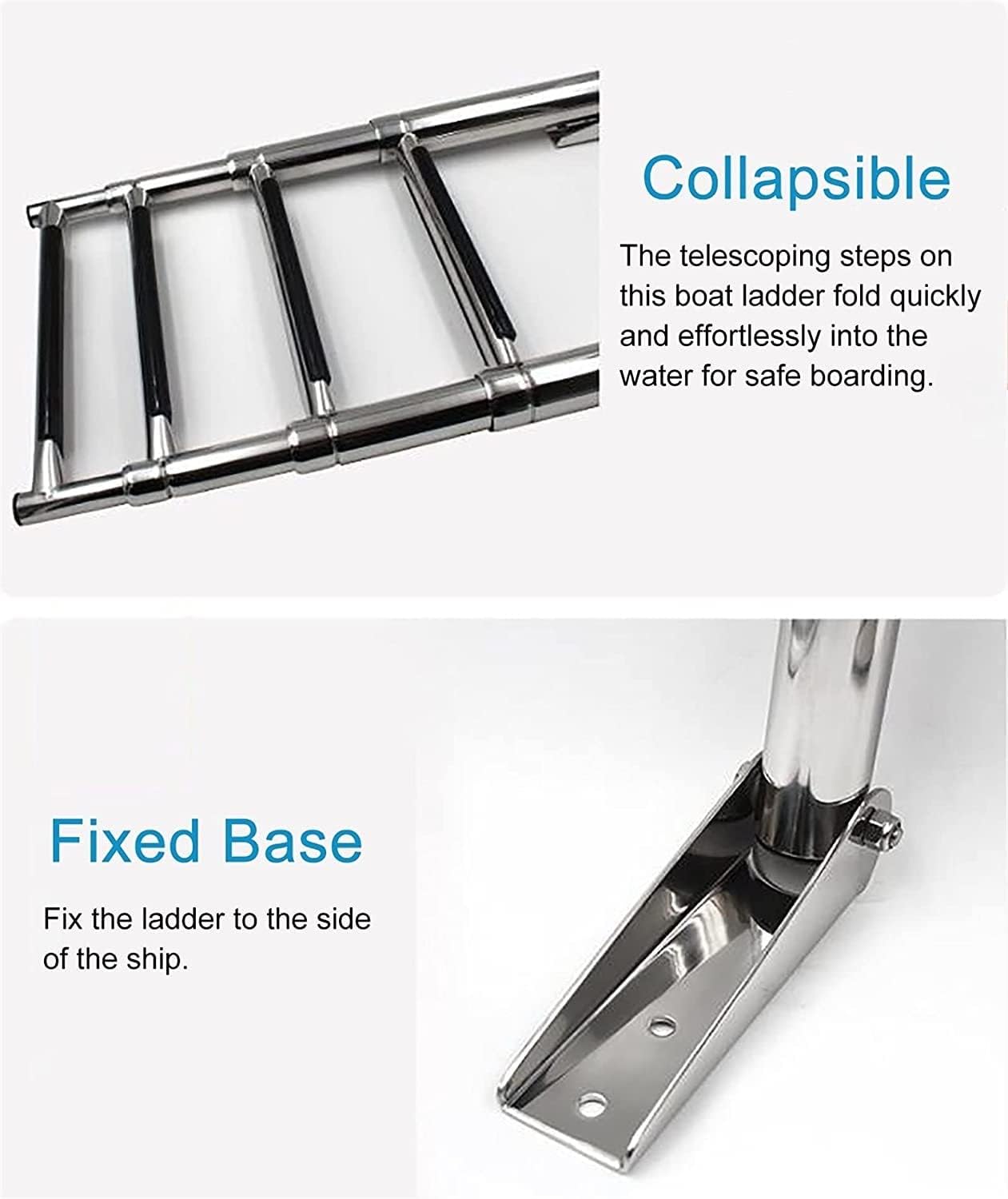 3 Step Telescoping Boat Ladder, Stainless Steel Extendable Boat Ladder for Pontoon Swimming Pool Marine Yacht, Non Slip Pedal,Removable