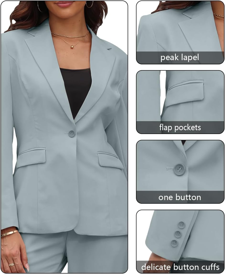 Business Casual Outfits for Women 2 Piece One Button Fashion Professional Blazer Pants Suits for Women Sky Blue 3XL