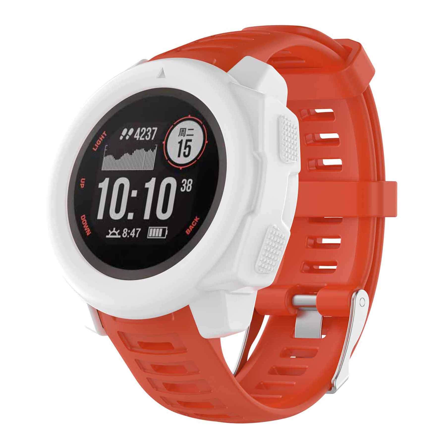 Pasek z etui kompatybilny z Garmin Instinct dla kobiet i mężczyzn, miękki silikonowy pasek do zegarka Garmin Instinct Tide/Tactical/Dual/Power Surf/Power/Esports Watch (pomarańczowy pasek +