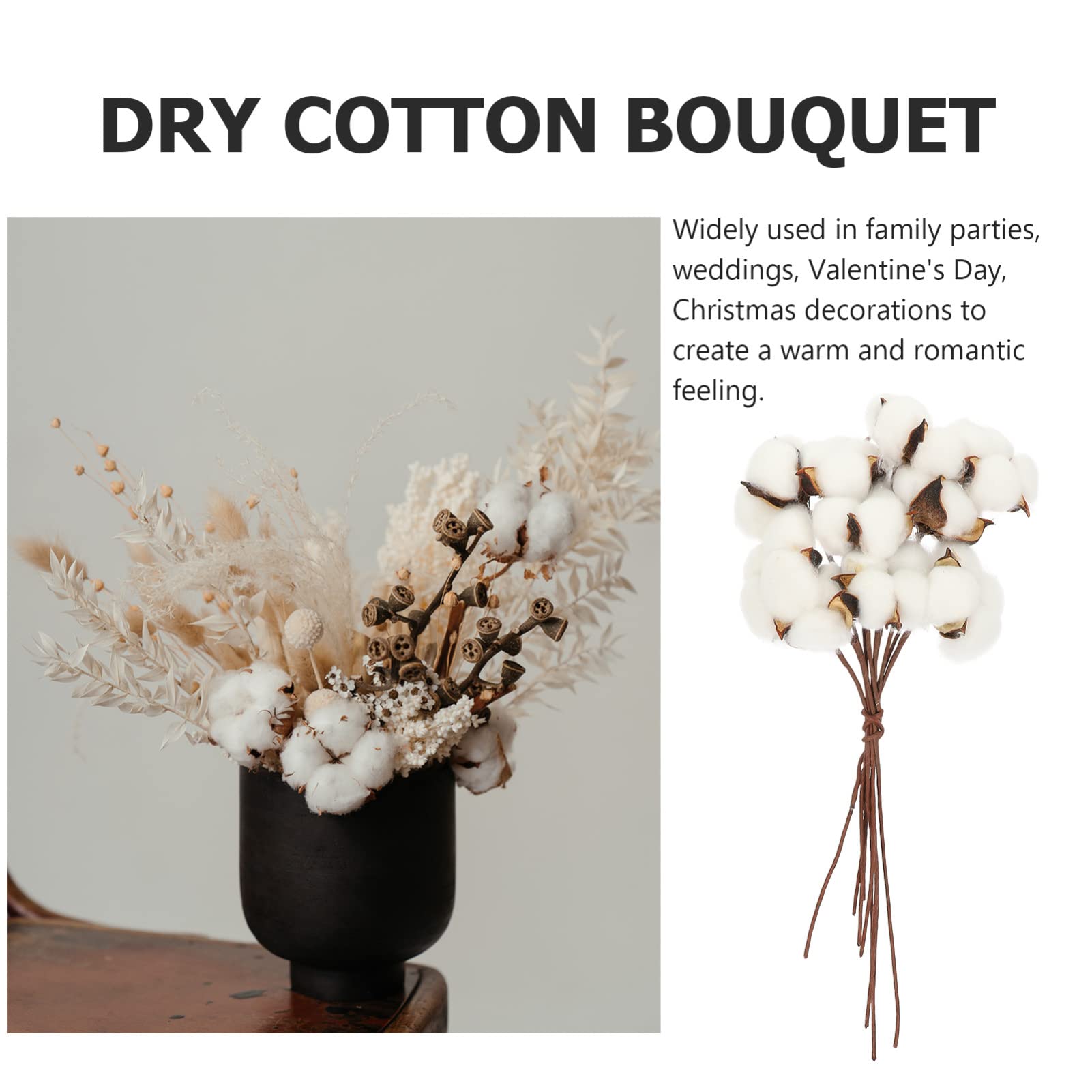 Cabilock 5 Ensembles Bouquet Coton Sec Fausses Fleurs en Mousse Tiges De Coton Séchées Fleur De Remplissage D'affichage Tiges Séchées Branche De Coton Coton Naturel
