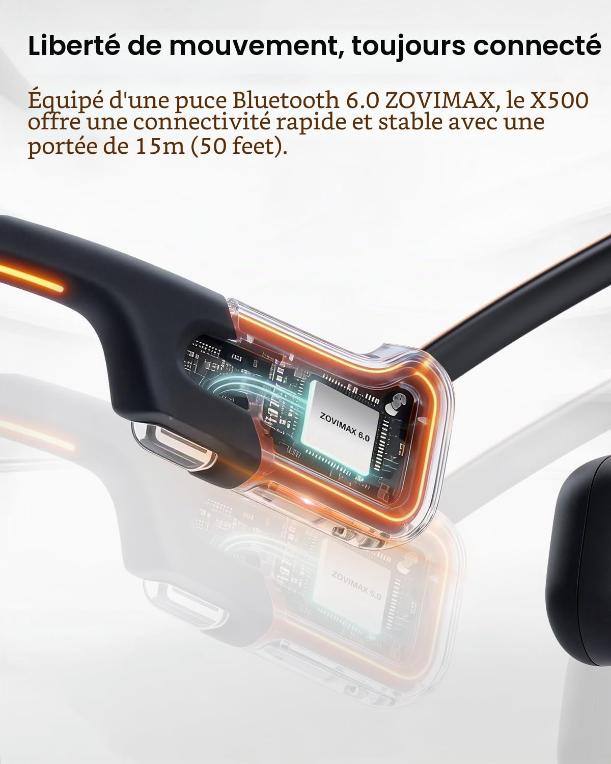 Casque à Conduction Osseuse Bluetooth 6.0 avec Lampe LED de Sécurité, Design Ouvert Oreilles Libres, Microphone Anti-Vent, IPX7 Étanche, 10H d'Autonomie, Casque Sport pour Course et Fitness