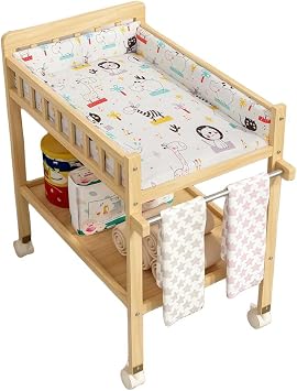 Iuseike Wooden Diaper Changing Table, Newborn, Diaper Changing Table, Movable, Storage Shelf, Diaper Changing Station, Easy Installation, Large Capacity, Durable, Easy to Move with Casters