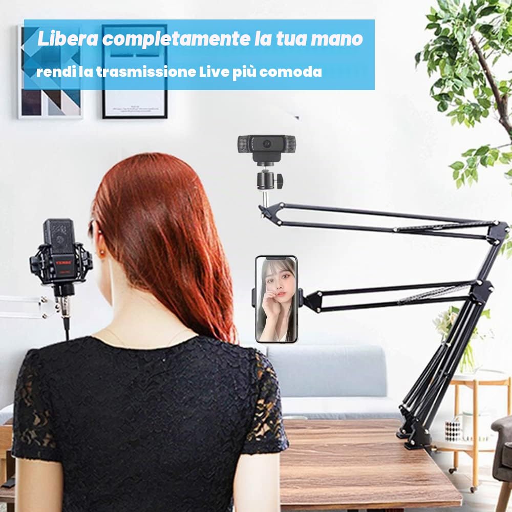 Supporto per Telefono Cellulare, Supporto Cellulare, Rotazione a 360° Supporto per Video Braccio articolato Braccio Flessibile per Supporto per riprese fotografiche Piatte Livestream -Nero