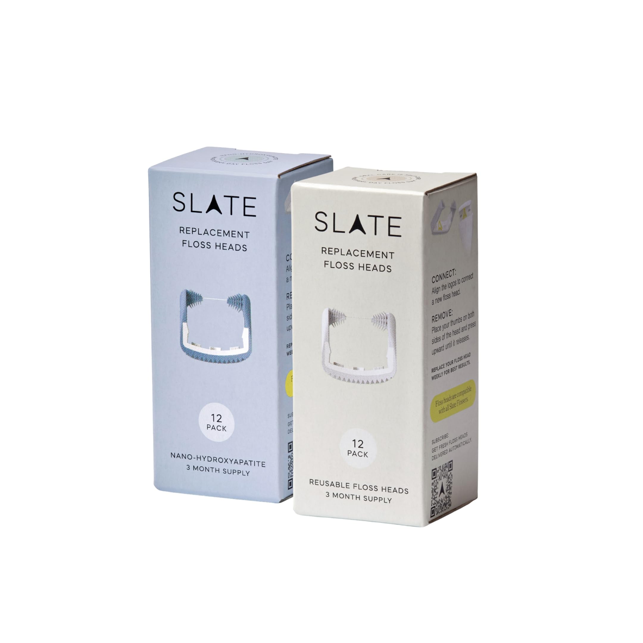 Slate Flosser Nachfüllpackungen – wiederverwendbare gewebte Zahnseide, PFAS-frei, ungiftig, passend für SLATE elektrische Zahnseide, 24 Stück, blaue Nano-Hydroxyapa (nHa) und weiße glatte