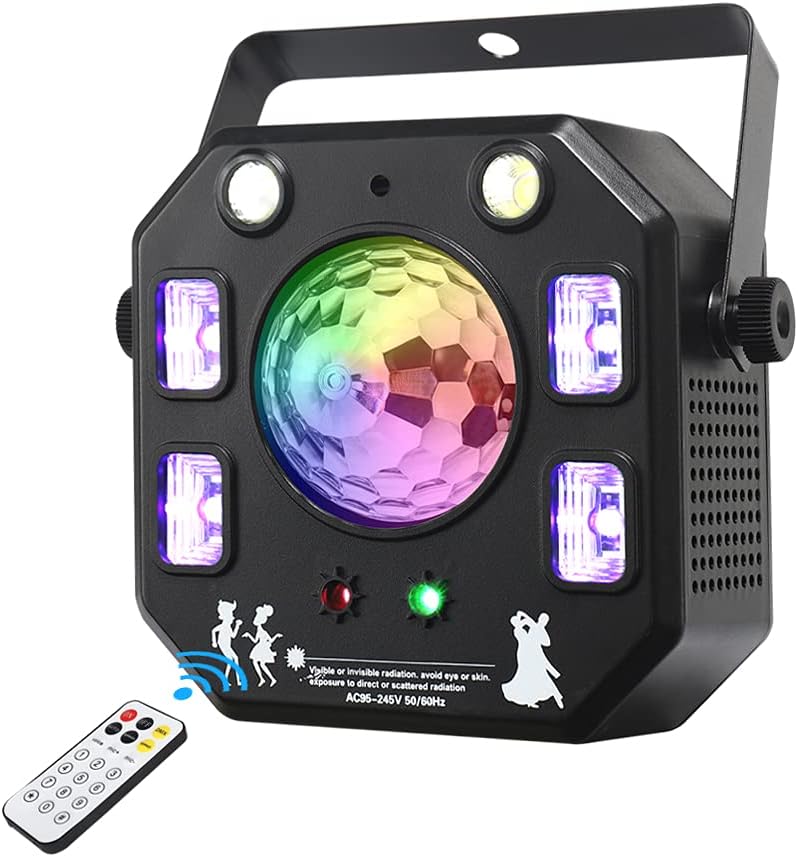 Eyeshot Led DJ Lights 4 in 1 with Magic Kaleidoscope Ball, Led Patterns Strobe Light and Purple UV Light, Great for Stage & Disco Club Party Church Lights