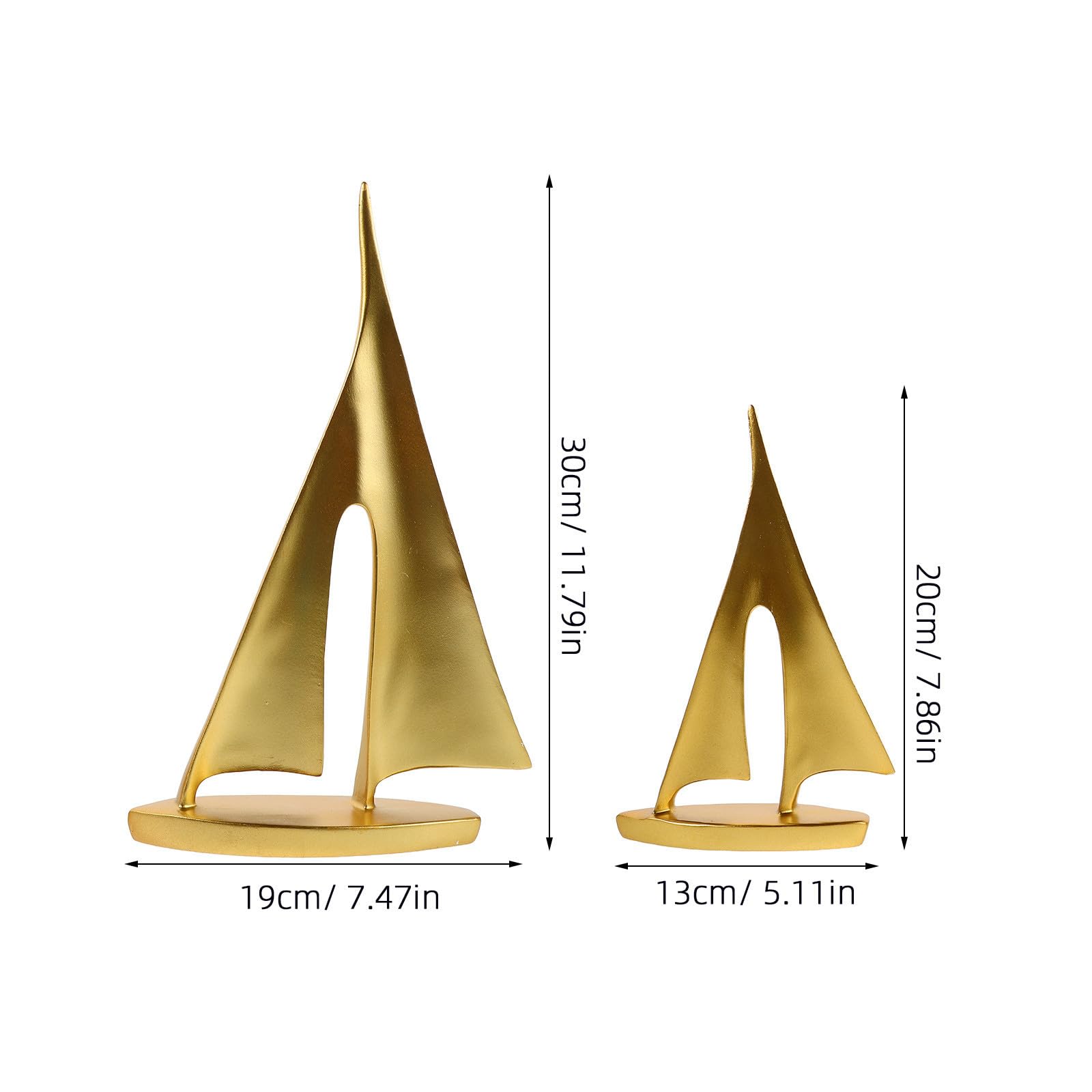 Escultura de Barco de Vela Dorado en Resina 2piezas, Decoración Moderna Náutica para Sala de Estar y Mueble, Diseño Elegante y Duradero