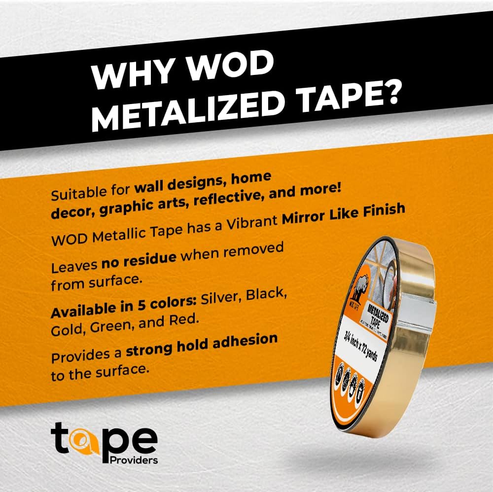 WOD MPFT2 Gold Metalized Polyester Mylar Film Tape with Acrylic Adhesive, 1 inch x 72 yds. Vibrant Mirror Gold Tape, Decor Tape for Detailing Accent Wall, Graphic Arts, Car and Boat Trim