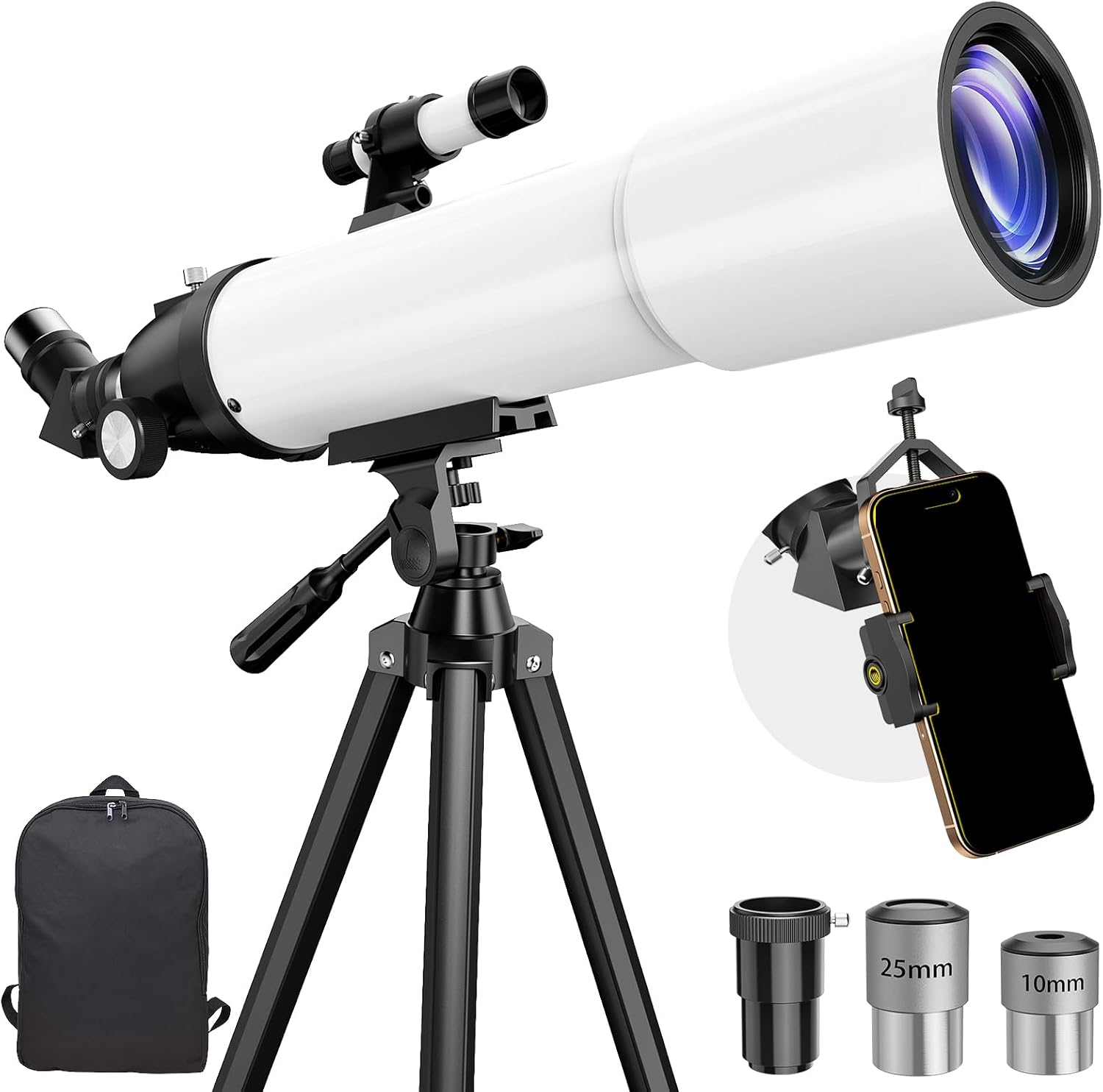 90mm Refractor Telescope for Adults & Kids 8+: 150X High Power, 500mm Focal Length, Professional Astronomical Scope with 133cm Tripod for Stargazing, Xmas Toy Gift for Beginners Boy Girls