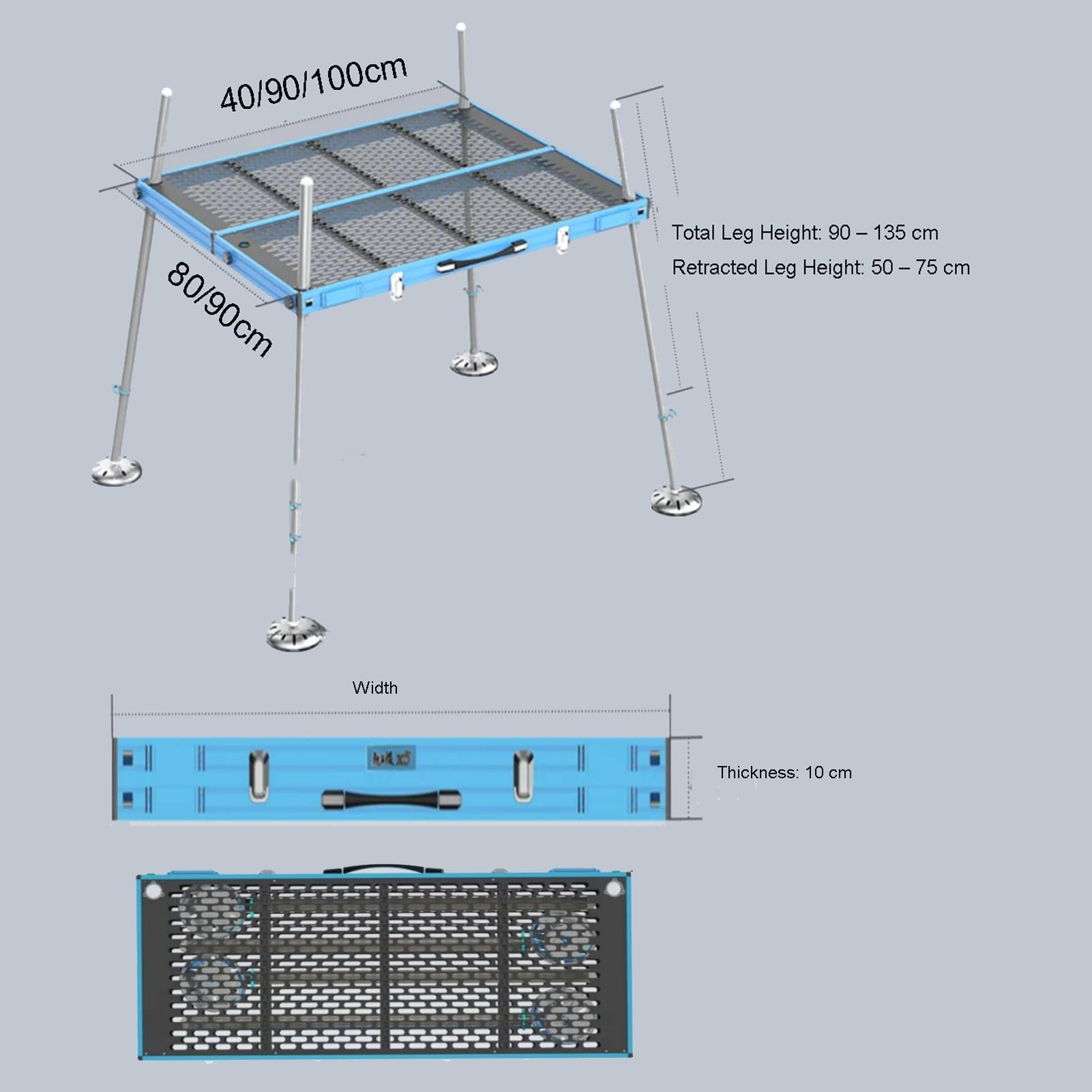 Plateforme de pêche en aluminium robuste, station pliable avec pieds réglables, capacité de 453,6 kg, idéale pour les berges de rivière et les griffes de boue