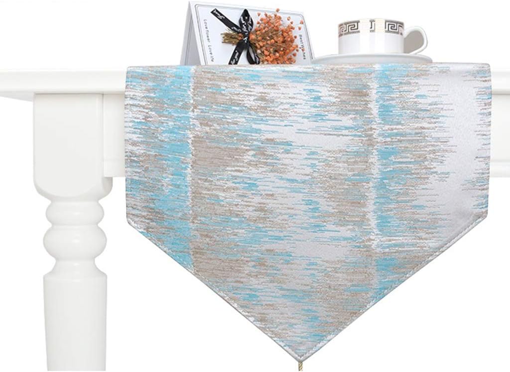 Tassel Table Runner Silver and Blue Jacquard Thick Farmhouse Light Placemats for Coffee Shoe Bed Dresser Tv Cabinet Dinner Decoration-orange-35x228cm (Blue 35x160cm)